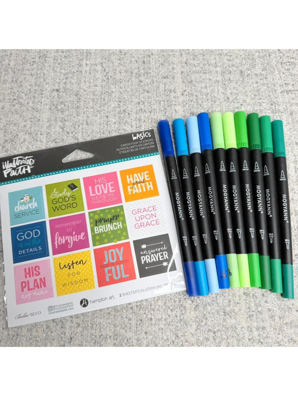 Illustrated Faith Bible Journaling Craft Lot Stickers + 10 Dual Tip Brush Pens